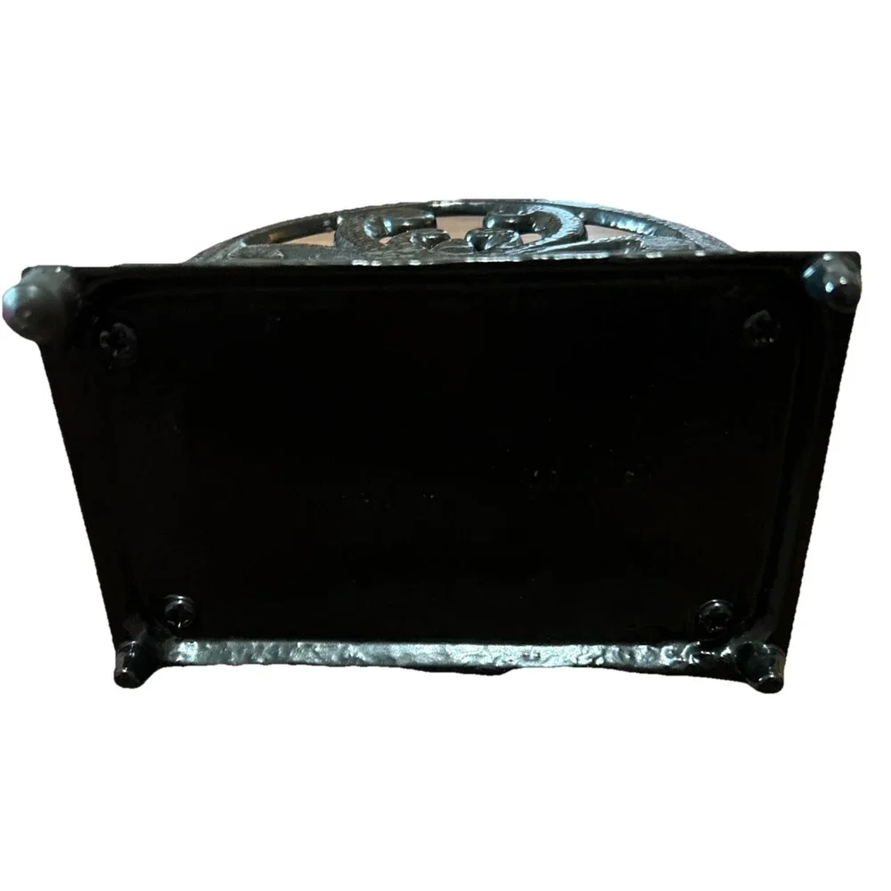 Heavy Black-Coated Cast Iron Napkin Holder Letter Holder Ornate Vintage Decor